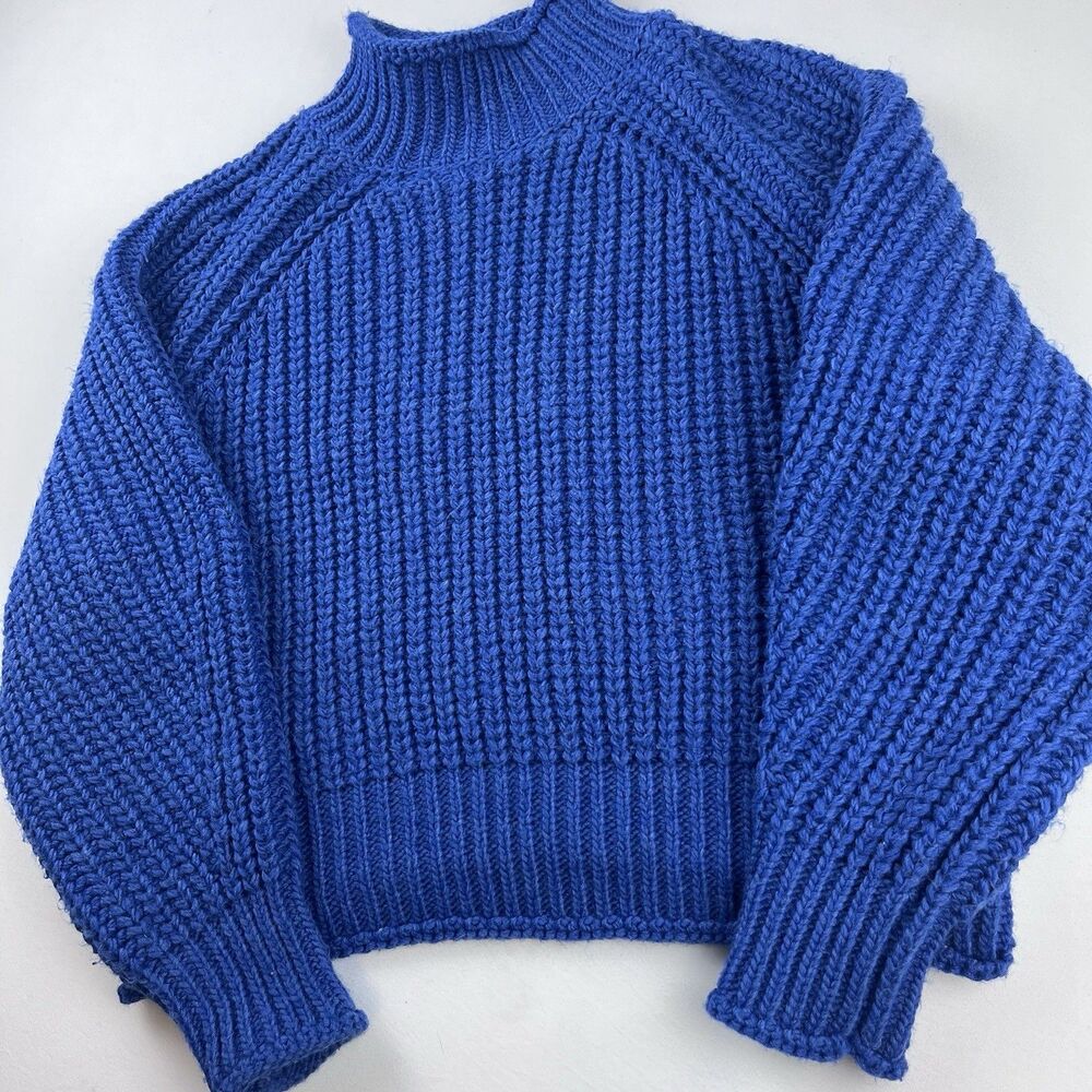 H&M Chunky Funnel Neck Long Sleeve Oversized Sweater Large Top Electric Blue Pop - Picture 2 of 11